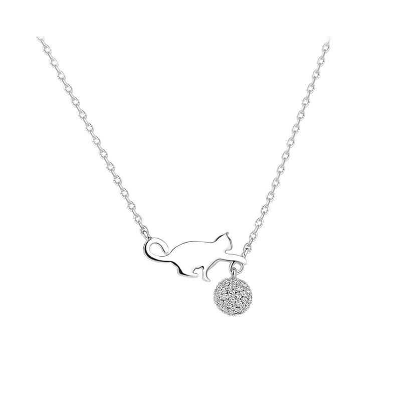 Cute cat playing ball necklace