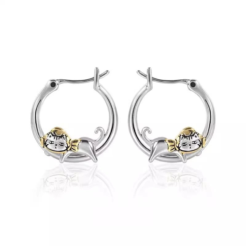 Stylish round cat-themed earrings