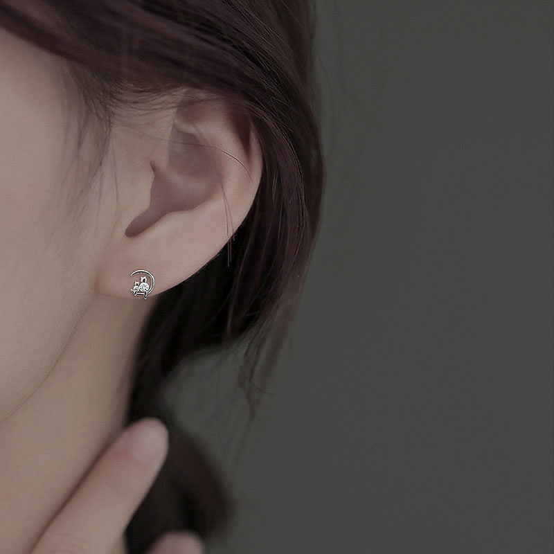 S925 silver moonlit cat earrings with stones