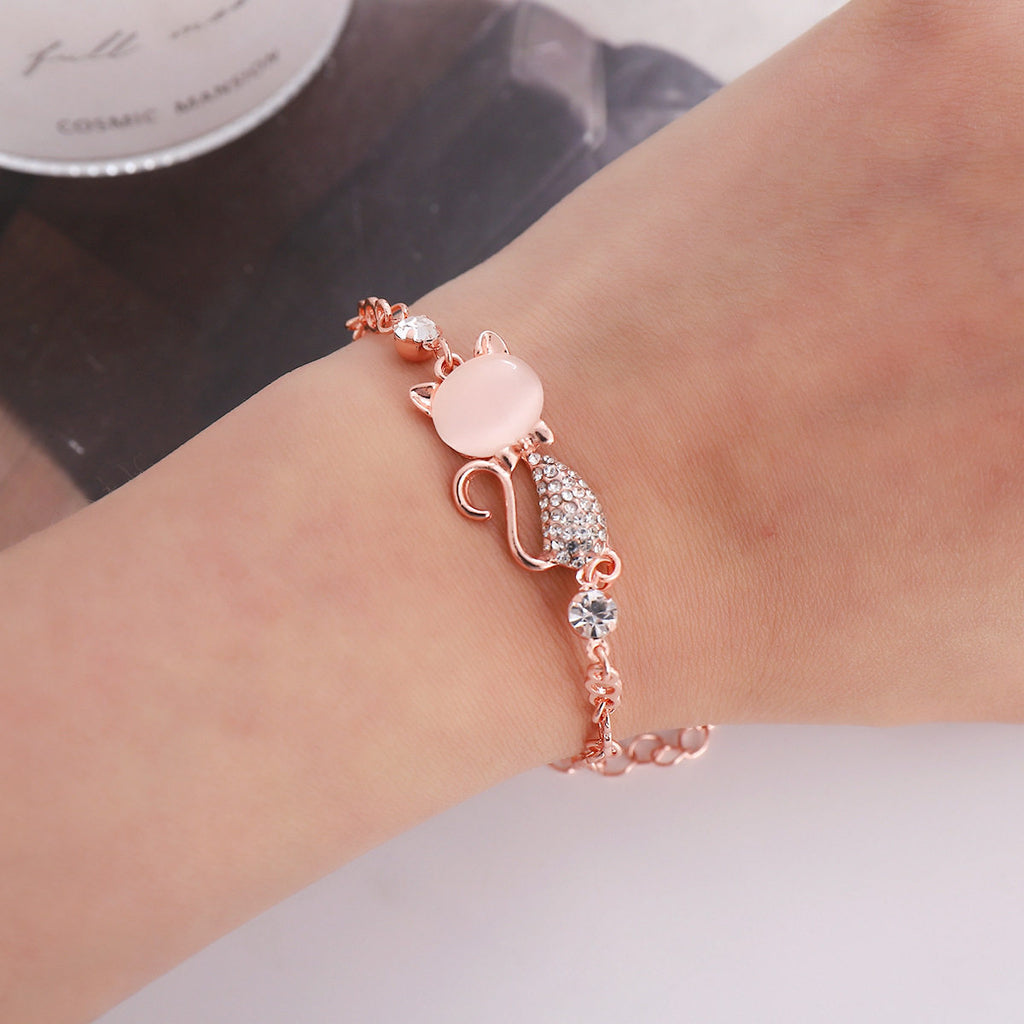 Women's stone-studded cat-shaped bracelet