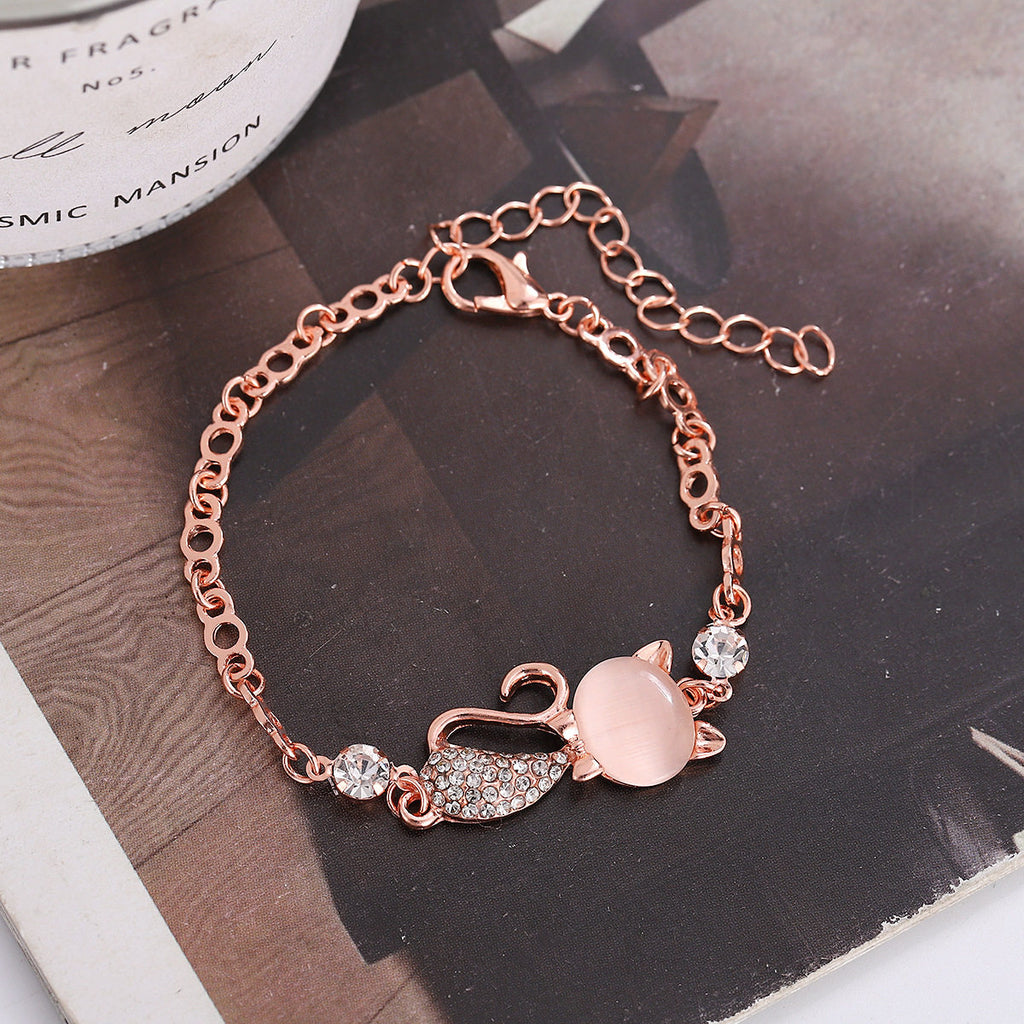 Women's stone-studded cat-shaped bracelet