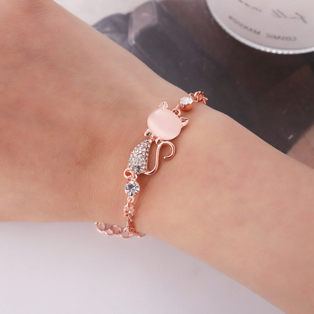 Women's stone-studded cat-shaped bracelet