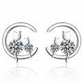 S925 silver moonlit cat earrings with stones