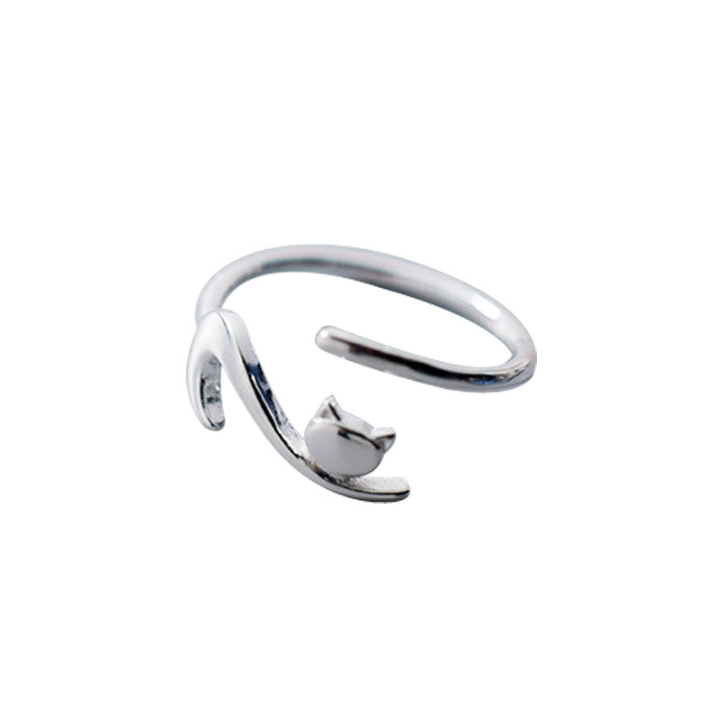 S925 silver cat-shaped ring with a gentle, curved design