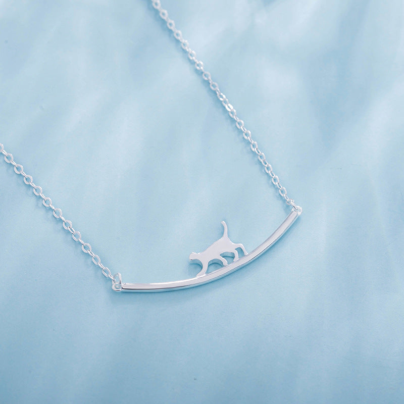 S925 silver necklace with a unique curved cat-shaped pendant.