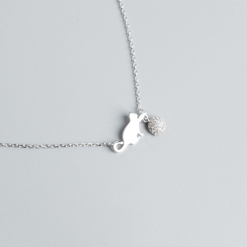 Cute cat playing ball necklace