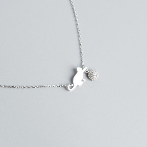 Cute cat playing ball necklace