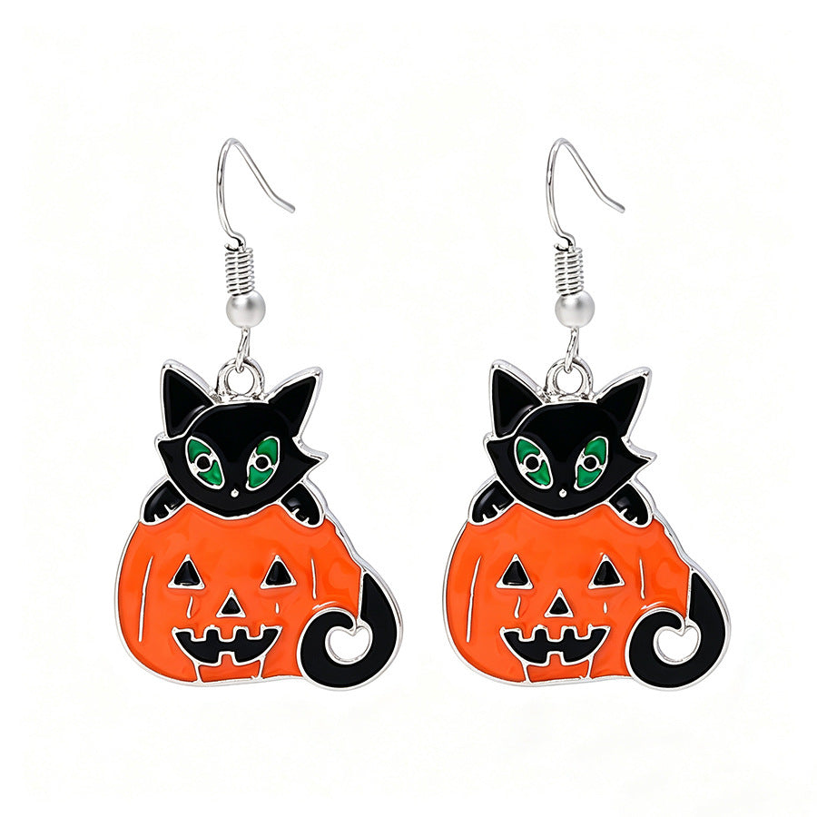 Halloween & Cat Collection – Edgy black cat and pumpkin earrings