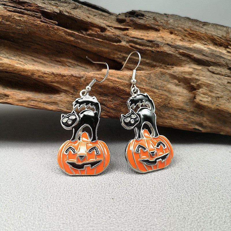 Halloween & Cat Collection – Edgy black cat and pumpkin earrings