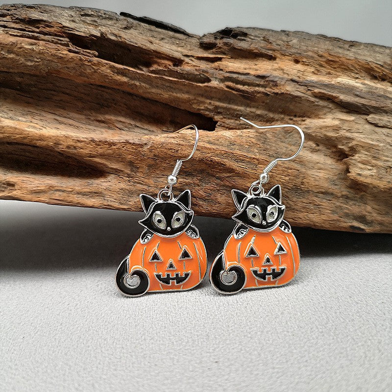Halloween & Cat Collection – Edgy black cat and pumpkin earrings
