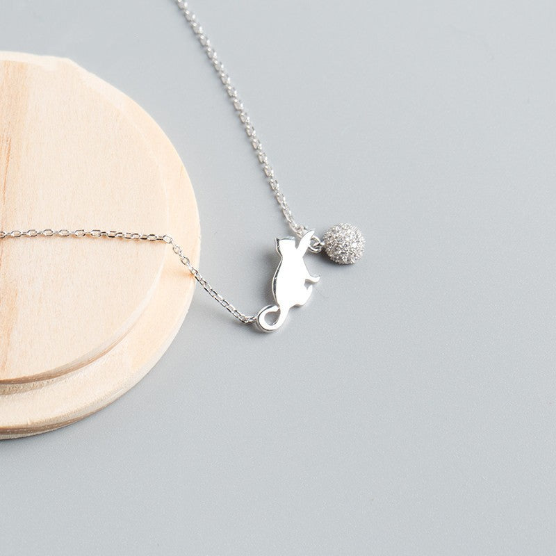 Cute cat playing ball necklace