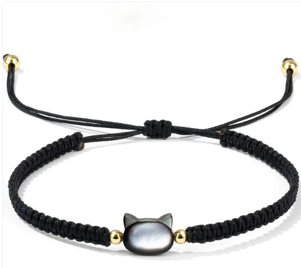 Hand-woven couple's bracelet with a cat-face design