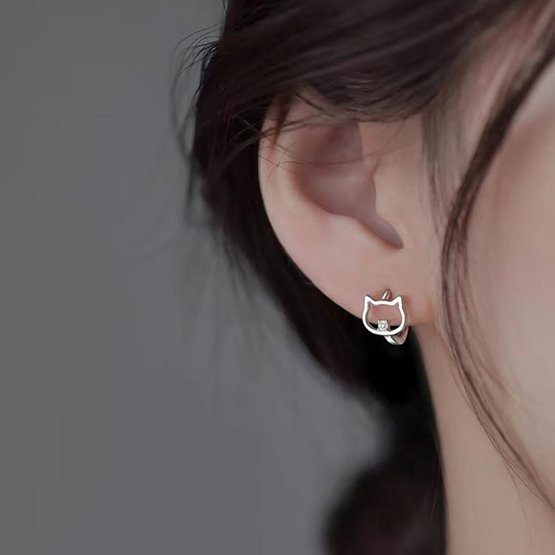 Cute S925 silver earrings featuring a fish and a cat