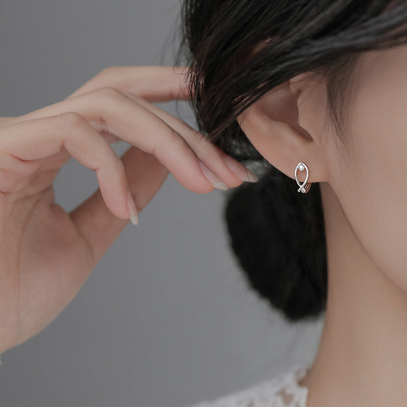 Cute S925 silver earrings featuring a fish and a cat
