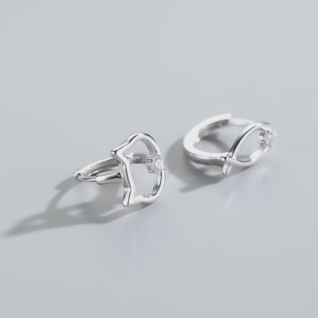 Cute S925 silver earrings featuring a fish and a cat