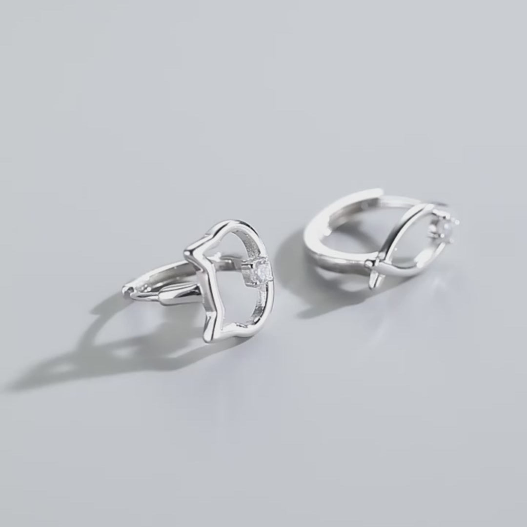 Cute S925 silver earrings featuring a fish and a cat