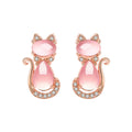 Gold-plated pink stone cat earrings